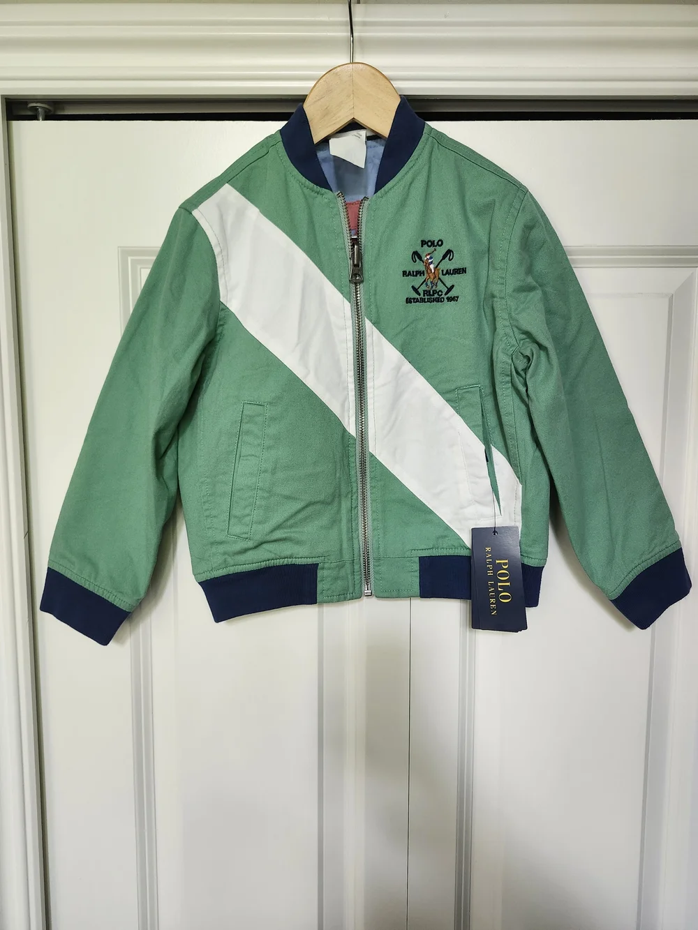 NWT Polo Ralph Lauren Boys 4T Reversible Varsity Bomber Jacket Green Blue